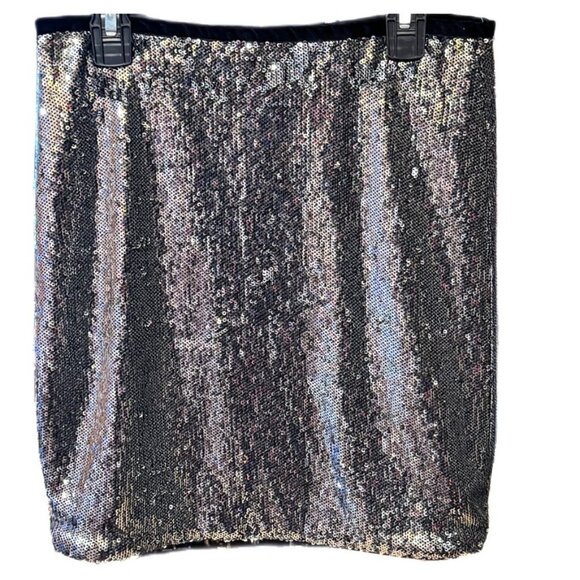 Forever 21 Silver Black Sequin Mini Skirt Back Zip Sparkly Small New with tags - Picture 1 of 6